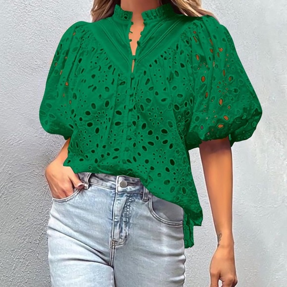 ☀️PRETTYGARDEN eyelet Womens Hollow Out Lace Embroidered Blouse - Picture 3 of 5